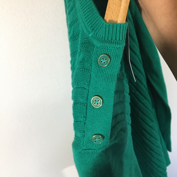 Kim Rogers 100% Cotton Kelly Green Cable Knit Sweater NWT - Picture 3 of 6